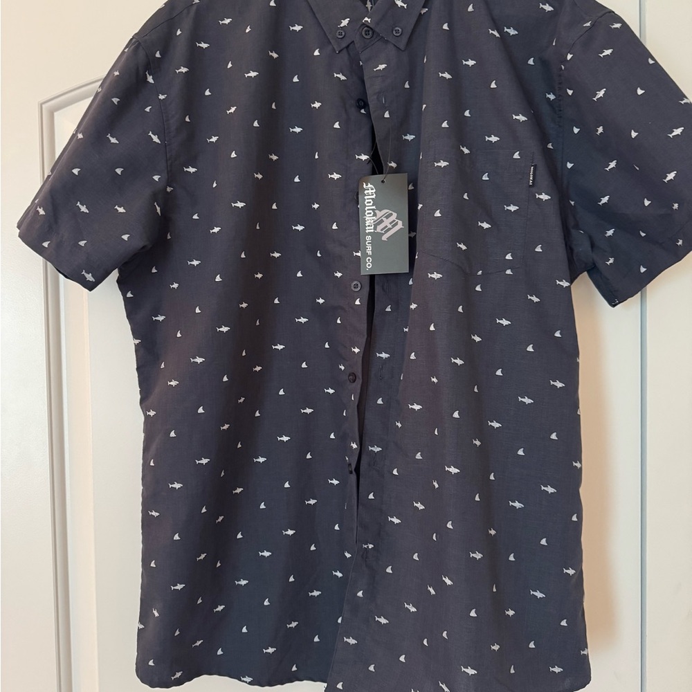 Blue Casual Button Down Shirt with Shark Pattern